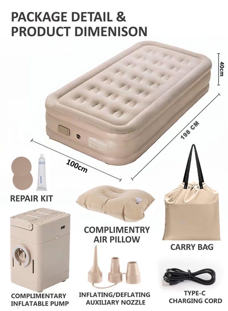 دي بلو مرتبة هوائية متينة مع وسادة مقاس واحد، سرير تخييم قابل للنفخ، بساط نوم مع مضخة هواء مدمجة قابلة لإعادة الشحن، نفخ ذاتي مقاوم للماء، سرير هوائي بزر واحد للنفخ والتفريغ للمنزل، والمغامرات الخارجية، والمشي لمسافات طويلة، والسفر، وحفلات النوم، والنزهات، وسرير الضيوف يستخدم تقنية فائقة القطيفة 198x40x100 سم - Image 3